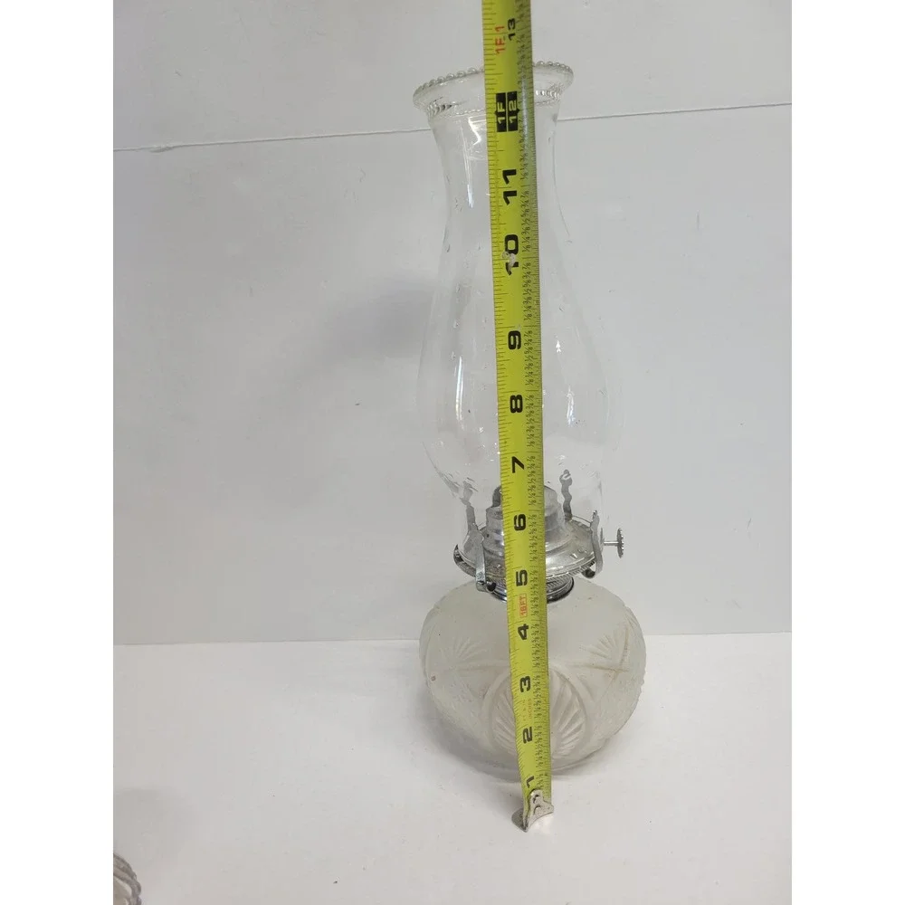 Vtg Frosted‎ Glass Oil Lamp Starburst Pattern Model No 288 Clear Chimney 12.5in